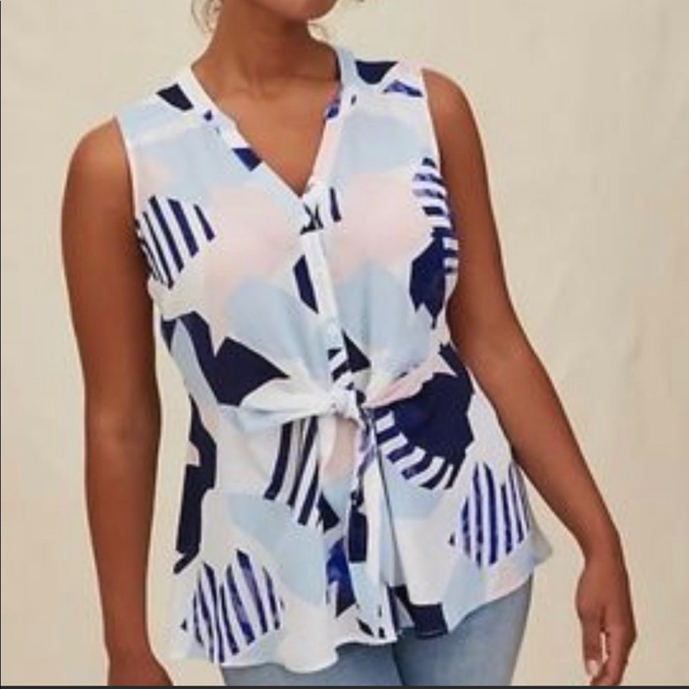 Torrid Georgette Peplum Knot Waist Geometric Top